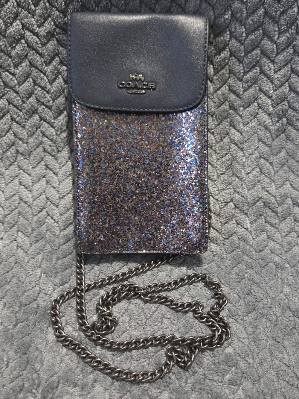 Coach Navy Leather Crossbody with Multicolor Glitter Panel